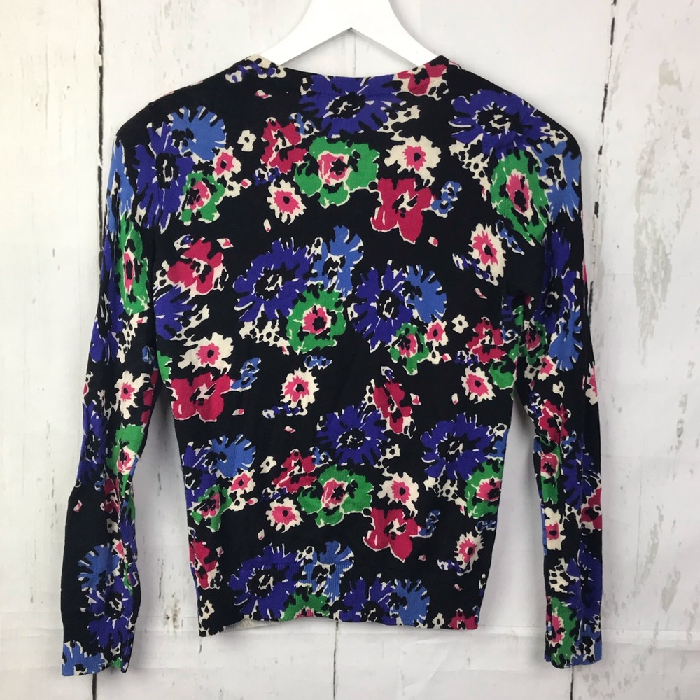 Talbots Black Pink Floral Cardigan Button Up Sweater Petite Women Sz P - Picture 2 of 4
